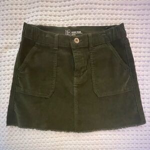 No Boundaries Corduroy Mini Skirt High Rise Frayed Hem Olive Green NWOT Womens